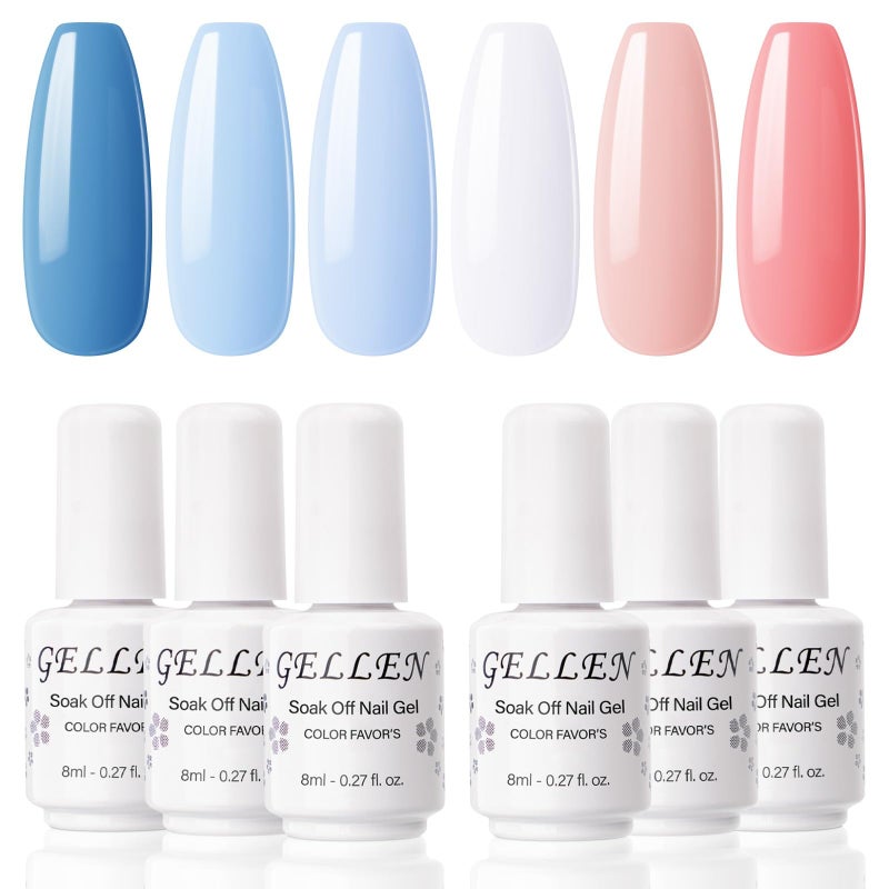 GELLEN Gel Nail Polish Set - 6PCS Blue U V Gel Polish Set, White Nail Gel Soak Off Nail Polish Kit DIY Manicure Christmas Gel Nail Art at Home - Image 1